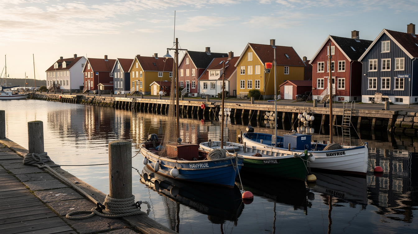 Colorful harbor houses in a small Danish town